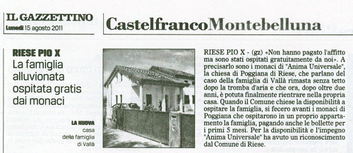 Articolo del Gazzettino del 15 agosto 2011