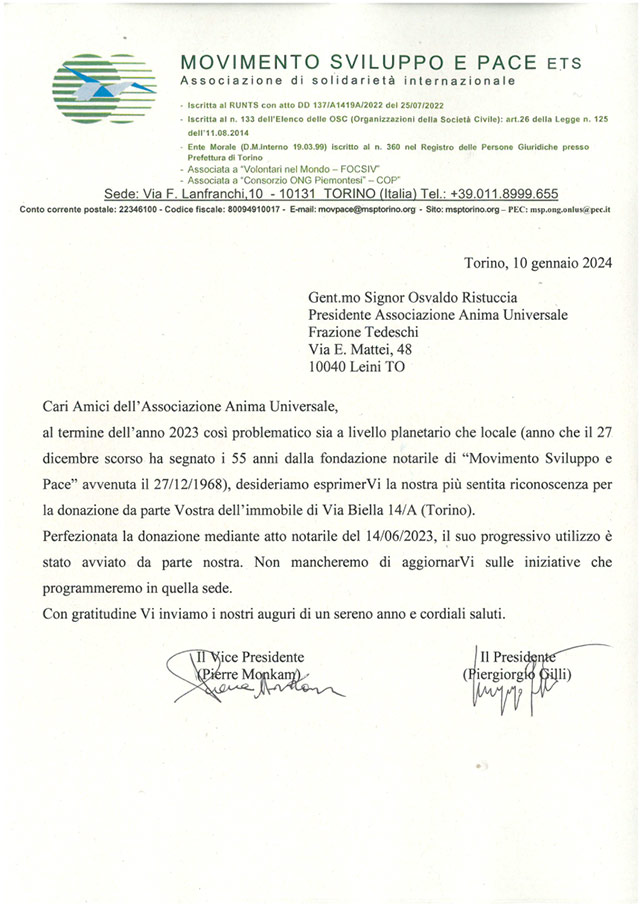 Lettera di ringraziamento